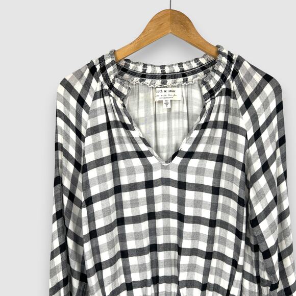 Anthropologie Cloth & Stone Black Gingham Long Sleeve Blouse Size Small - Picture 6 of 6